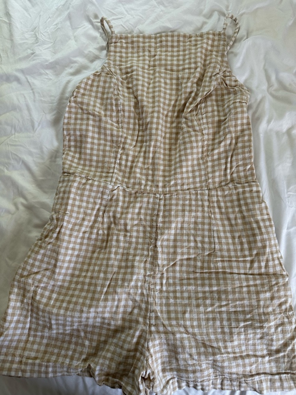 A&F Beige Gingham Linen Romper